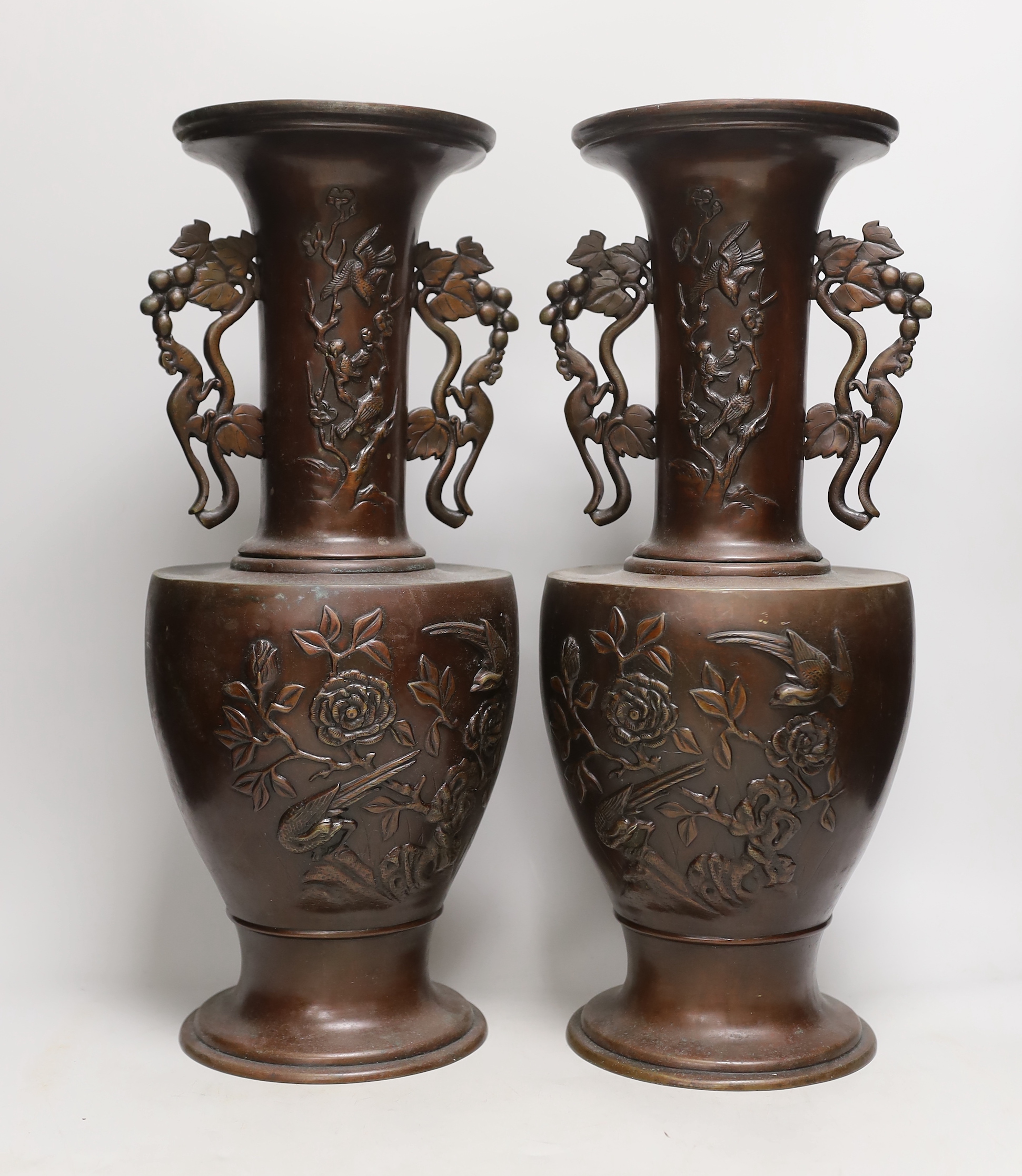 A pair of Japanese Meiji period bronze vases, 45.5cm